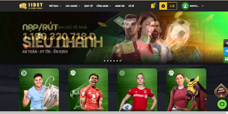 Nút nạp tiền tại 188BET nằm ở góc trên bên phải màn hình